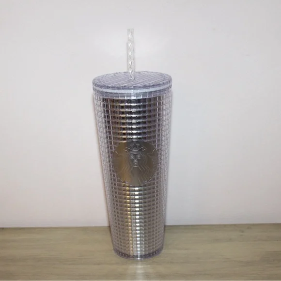 Starbucks 2020 Holiday Silver Studded Grid 24oz Cold Cup Tumbler Disco Winter - Picture 1 of 6